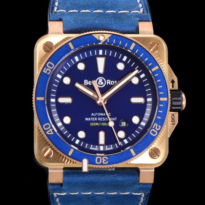 SA급 벨앤로즈 남성용 BR03-92 다이버 브론즈 소재 세라믹 베젤 오토매틱 9015 타입 42mm 가죽줄 블루 다이얼 bel4096 xx
