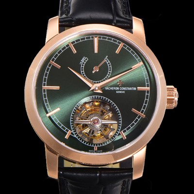 SA급 바쉐런콘스탄틴 남성용 트레디셔널 투어빌론  자동형  18K 로즈골드 42mm 가죽줄 그린다이얼 vac23685 xx