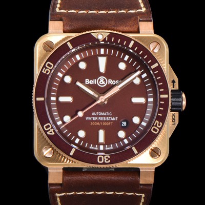 SA급 벨앤로즈 남성용 BR03-92 다이버 브론즈 소재 세라믹 베젤 오토매틱 9015 타입 42mm 가죽줄 브라운 다이얼 bel4097 xx