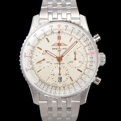SA급 브라이틀링 남성용 네비타이머 AB0139211G1P1 크로노그래프 ETA7750-2 타입 오토매틱 43mm 메탈줄 화이트 다이얼 bre6003 xx