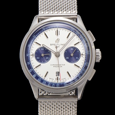 SA급 브라이틀링 남성용 프리미에르 크로노그래프 7750 타입 오토매틱 42mm 메쉬밴드 화이트 다이얼 bre6013 xx