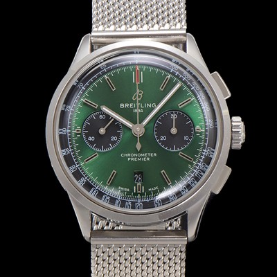 SA급 브라이틀링 남성용 프리미에르 AB0118A11L1X1 크로노그래프 7750 타입 오토매틱 42mm 메쉬밴드 그린 다이얼 bre6014 xx