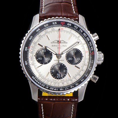 SA급 브라이틀링 남성용 네비타이머 AB0138241G1P1 크로노그래프 ETA7750-2 타입 오토매틱 43mm 가죽줄 실버 다이얼 bre5994 xx