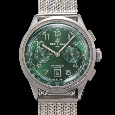 SA급 브라이틀링 남성용 프리미에르 AB0145371L1P1 크로노그래프 7750 타입 오토매틱 42mm 메쉬밴드 그린 다이얼 bre6017 xx
