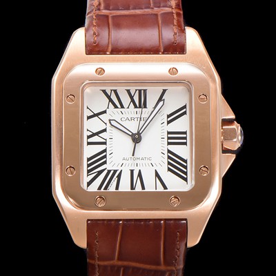SA급 까르띠에 산토스 100 XL 오토매틱 ETA2824-2 타입 18k 로즈골드 남성용 51mm 가죽줄 화이트다이얼 car69313 xx