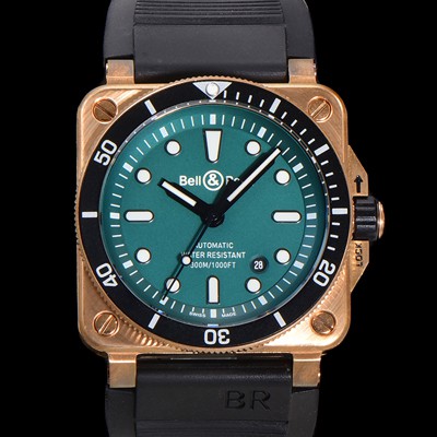 SA급 벨앤로즈 남성용 BR03-92 다이버 브론즈 소재 오토매틱 9015 타입 42mm 우레탄줄 그린 다이얼 bel4102 xx