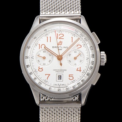 SA급 브라이틀링 남성용 프리미에르 AB0145211G1P1 크로노그래프 7750 타입 오토매틱 42mm 메쉬밴드 화이트 다이얼 bre6018 xx