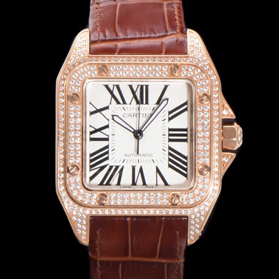 SA급 까르띠에 산토스 100 XL 오토매틱 ETA2824-2 타입 18k 로즈골드 남성용 51mm 가죽줄 화이트 다이얼 car69315 xx