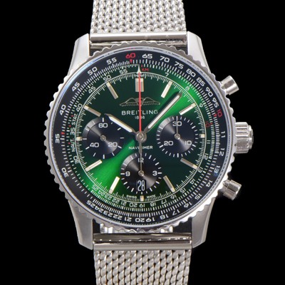 SA급 브라이틀링 남성용 네비타이머 AB0137241L1A1 크로노그래프 ETA7750-2 타입 오토매틱 43mm 그린 다이얼 bre6000 xx