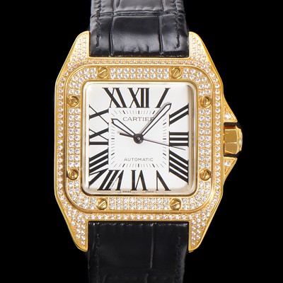 SA급 까르띠에 산토스 100 오토매틱 ETA2824-2 타입 18k 옐루골드/보석시계 남성용 51mm 가죽줄 화이트 다이얼 car69316 xx