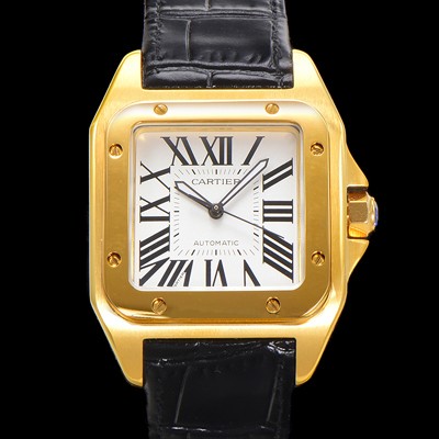 SA급 까르띠에 산토스 100 오토매틱 ETA2824-2 타입 18k 옐루골드 남성용 51mm 가죽줄 화이트 다이얼 car69317 xx