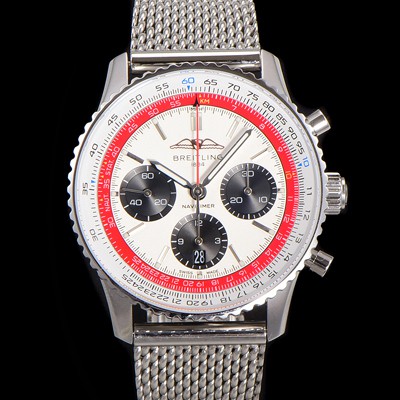 SA급 브라이틀링 남성용 네비타이머 AB01383B1G1P1 크로노그래프 ETA7750-2 타입 오토매틱 43mm 화이트 다이얼 bre6001 xx