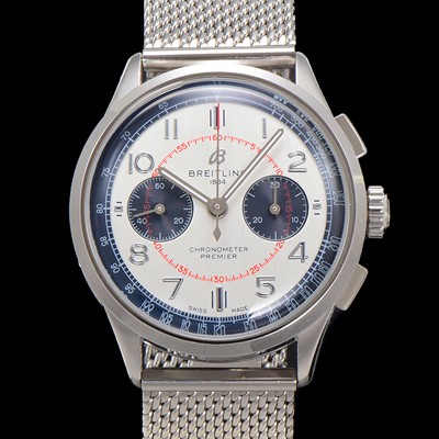 SA급 브라이틀링 남성용 프리미에르 AB0018A71G1P1 크로노그래프 7750 타입 오토매틱 42mm 메쉬밴드 화이트 다이얼 bre6011 xx