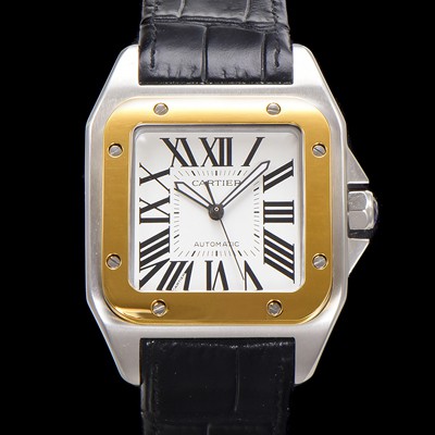 SA급 까르띠에 산토스 100 W20072X7 오토매틱 ETA2824-2 타입 18k 옐루골드 베젤 남성용 51mm 가죽줄 화이트 다이얼 car69318 xx