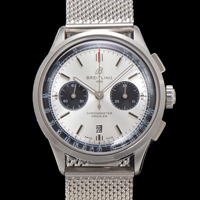 SA급 브라이틀링 남성용 프리미에르 AB0118221G1P2 크로노그래프 7750 타입 오토매틱 42mm 메쉬밴드 화이트 다이얼 bre6012 xx