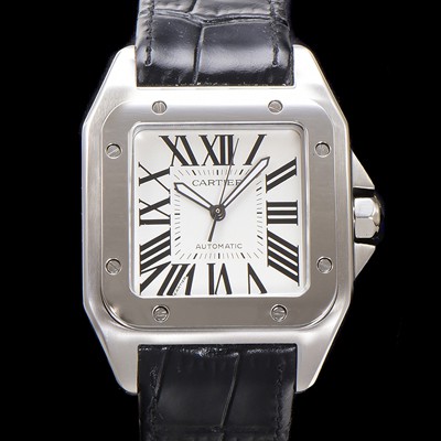 SA급 까르띠에 산토스 100 W20073X8 오토매틱 ETA2824-2 타입 남성용 51mm 가죽줄 화이트 다이얼 car69319 xx