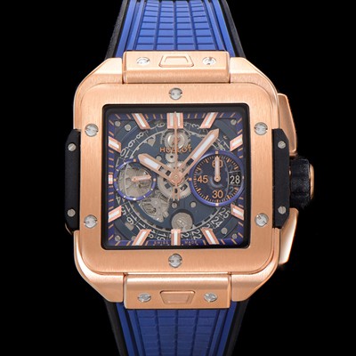 SA급 휴블렛 남성용 스퀘어 뱅 유니코 821.OX.5180.RX 스켈레톤 다이얼 티타늄 에디션 18K 로즈골드 42미리 오토매틱 무브먼트 우레탄 러버밴드 hub2132 xx