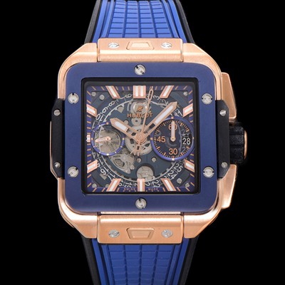 SA급 휴블렛 남성용 스퀘어 뱅 유니코 821.OL.5180.RX 스켈레톤 다이얼 티타늄 에디션 18K 로즈골드 42미리 오토매틱 무브먼트 우레탄 러버밴드 hub2133 xx