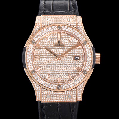 SA급 휴블렛 남성용 클래식 퓨전 565.OX.9010.LR.1704 다이아몬드 셋팅 큐빅/보석 다이얼 18K로즈골드 42미리 오토매틱 2892 타입 가죽/우레탄 믹스밴드 hub2127 xx