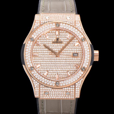 SA급 휴블렛 남성용 클래식 퓨전 565.OX.9010.LR.1704 다이아몬드 셋팅 큐빅/보석 다이얼 18K로즈골드 42미리 오토매틱 2892 타입 가죽/우레탄 믹스밴드 hub2128 xx