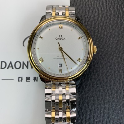 SA급 오메가 남성용 드빌 프레스티지 434.20.40.20.02.002 오토매틱 Cal.8800타입 40mm 18K 옐로우골드 메탈줄 화이트 다이얼 omg20218 xx