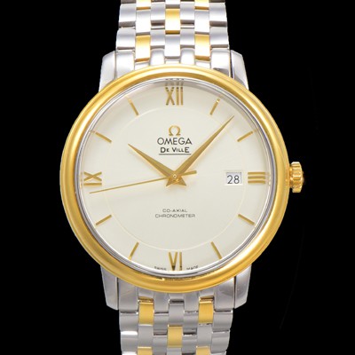 SA급 오메가 남성용 드빌 프레스티지 424.20.37.20.02.001 오토매틱 Cal.8800타입 39.5mm 18K 옐로우골드 메탈줄 화이트 다이얼 omg20201 xx