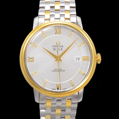 SA급 오메가 남성용 드빌 프레스티지 424.20.37.20.58.001 오토매틱 Cal.8800타입 39.5mm 18K 옐로우골드 메탈줄 화이트 다이얼 omg20202 xx