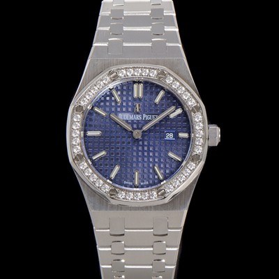 SA급 오데마피게 여성용 로얄오크 67651IP.ZZ.1261IP.01 브레이슬릿 33mm 쿼츠 무브먼트 블루 와플 다이얼 aud6515 xx