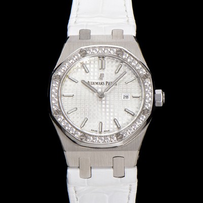 SA급 오데마피게 여성용 로얄오크 67651ST.ZZ.D011CR.01 악어가죽줄 33mm 쿼츠 무브먼트 화이트 와플 다이얼 aud6517 xx