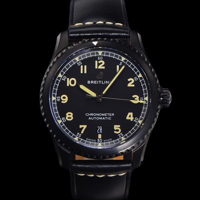 SA급 브라이틀링 남성용 네비타이머 M17314101B1X1 블랙 PVD 코팅 오토매틱 2824 타입 41mm 가죽줄 블랙 다이얼 bre6055 xx