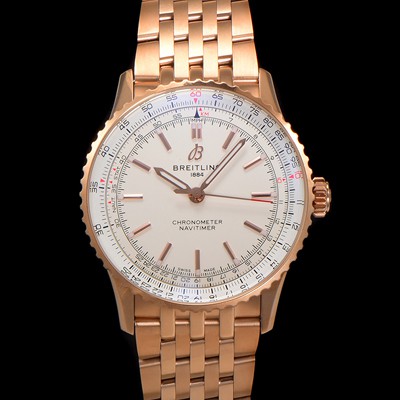 SA급 브라이틀링 남성용 네비타이머 R17329F41G1R1 크로노그래프 18K 로즈골드 오토매틱 2824 타입 41mm 메탈줄 화이트 다이얼 bre6040 xx