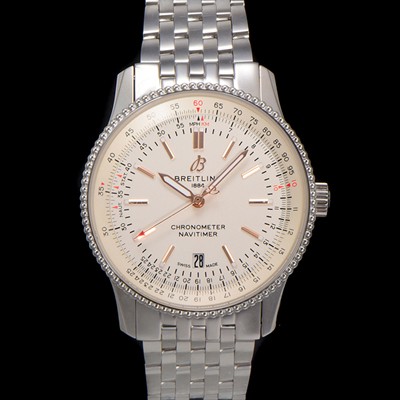 SA급 브라이틀링 남성용 네비타이머 A17326211G1A1 크로노그래프 오토매틱 2824 타입 41mm 메탈줄 화이트 다이얼 bre6031 xx