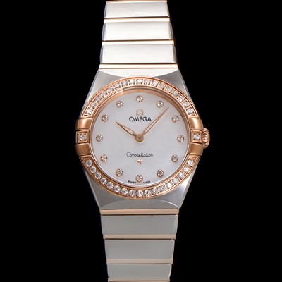 SA급 오메가 여성용 컨스틀레이션 131.25.28.60.55.001 로즈골드 다이아몬드 세팅 베젤 28mm 쿼츠 무브먼트 화이트 자개 다이얼 omg0152 xx