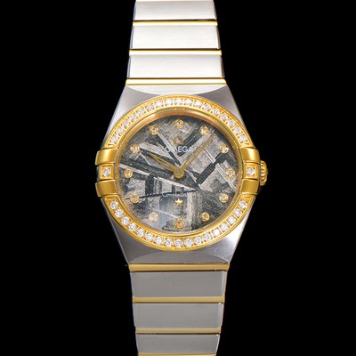 SA급 오메가 여성용 컨스틀레이션 131.25.28.60.99.002 옐로우골드 다이아몬드 세팅 베젤 28mm 쿼츠 무브먼트 메테오라이트 다이얼 omg0148 xx