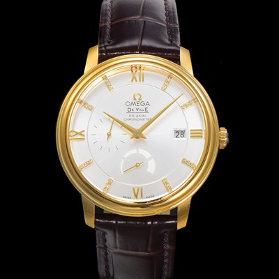 SA급 오메가 남성용 드빌 424.53.40.21.52.001 프레스티지 코-액시얼 39.5mm  18K 옐로우골드 오토매틱 Cal.2627 타입 블루 다이얼 omg0178 xx