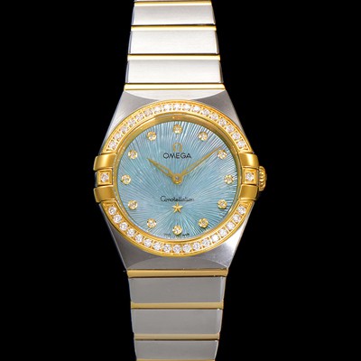 SA급 오메가 여성용 컨스틀레이션 131.25.28.60.60.001 옐로우골드 다이아몬드 세팅 베젤 28mm 쿼츠 무브먼트 그린 다이얼 omg0149 xx