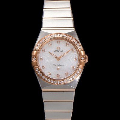 SA급 오메가 여성용 컨스틀레이션 131.25.28.60.55.003 로즈골드 다이아몬드 세팅 베젤 28mm 쿼츠 무브먼트 화이트 다이얼 omg0151 xx