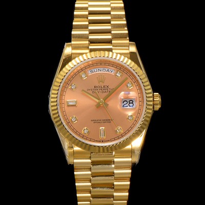 SA급 로렉스 남성용 New 데이데이트 m128238-0008 무게173g 18K 옐로우골드 프레지던트 36mm 오토매틱 Cal.2836-2 타입 다이아몬드 샴페인 다이얼 rol5406 xx