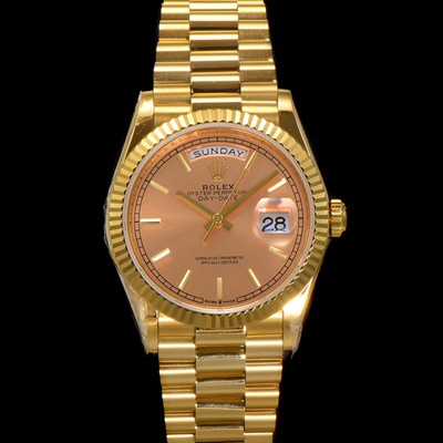 SA급 로렉스 남성용 New 데이데이트 m128238-0045 무게173g 18K 옐로우골드 프레지던트 36mm 오토매틱 Cal.2836-2 타입 샴페인 다이얼 rol5407 xx