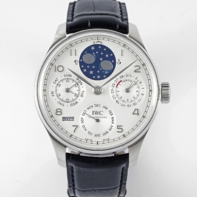 SA급 아이더블유씨 남성용 포루투기즈 IW503406 퍼페추얼 캘린더 더블 문 플래티넘 44mm 오토매틱 무브먼트 화이트 다이얼 iwc4104 xx