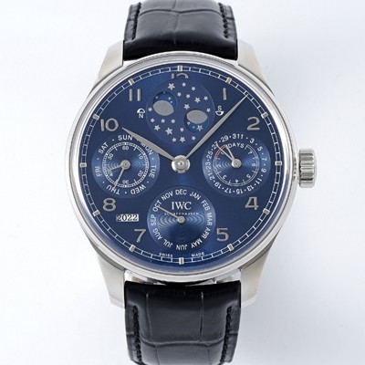 SA급 아이더블유씨 남성용 포루투기즈 IW503401 퍼페추얼 캘린더 더블 문 44mm 오토매틱 무브먼트 블루 다이얼 iwc4105 xx