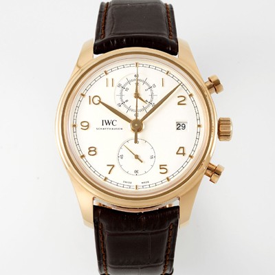 SA급 아이더블유씨 남성용 포루투기즈 IW390301 18k 로즈골드 42mm 크로노그래프 오토매틱 무브먼트 화이트 다이얼 iwc4096 xx