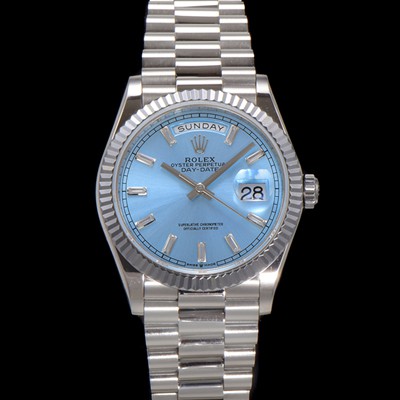 SA급 로렉스 남성용 New 데이데이트 m128236-0009 무게173g 플래티넘 프레지던트 36mm 오토매틱 Cal.2836-2 타입 아이스 블루 바게트 다이얼 rol5411 xx