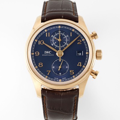 SA급 아이더블유씨 남성용 포루투기즈 IW390305 18k 로즈골드 42mm 크로노그래프 오토매틱 무브먼트 블루 다이얼 iwc4097 xx