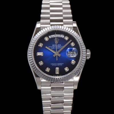 SA급 로렉스 남성용 New 데이데이트 m128239-0023 무게173g 프레지던트 36mm 오토매틱 Cal.2836-2 타입 다이아몬드 블루 옴브레 다이얼 rol5413 xx