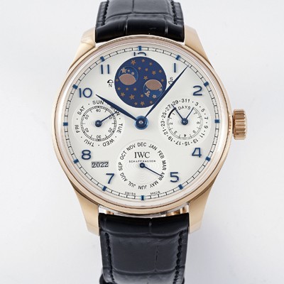 SA급 아이더블유씨 남성용 포루투기즈 IW503405 퍼페추얼 캘린더 더블 문 플래티넘 44mm 18k 로즈골드 오토매틱 무브먼트 화이트 다이얼 iwc4110 xx