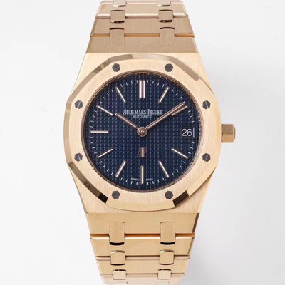 SA급 오데마피게 남성용 하이엔드 로얄오크 15202OR.OO.1240OR.01 엑스트라 씬 18K 로즈골드 39mm 오토매틱 Cal.2121타입 블루 다이얼 aud6570 xx