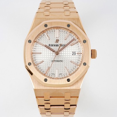 SA급 오데마피게 남성용 15400OR.OO.1220OR.02 로얄오크 18k 로즈골드 41mm 오토매틱 Cal.3120무브먼트 실버 와플 다이얼 aud6536 xx