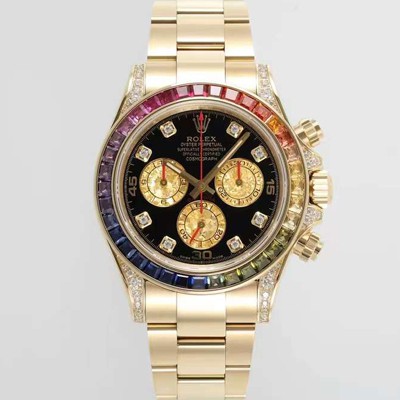 SA급 로렉스 남성용 데이토나 레인보우 116598 RBOW 크로노그래프 18K 옐로우골드 40mm 오토매틱 Cal.4130타입 블랙 다이얼 rol5432 xx