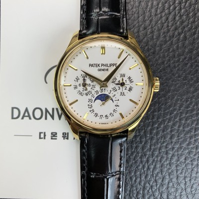 SA급 파텍필립 남성용 퍼페추얼 캘린더 18K 옐로우골드 5140 가죽줄 40mm 오토매틱 Cal.240 타입 화이트 다이얼 pat2242 xx